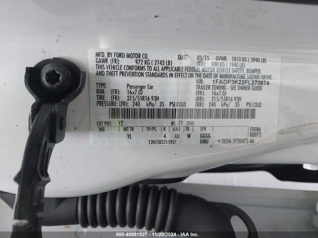Ford FOCUS SE 2015 1FADP3K22FL270874 Image 9