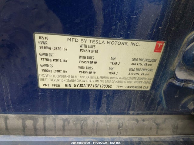 2016 TESLA MODEL S 5YJSA1E21GF128362 Photo 8