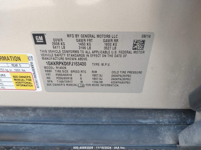 GMC Acadia Sle-2 2015 1GKKRPKD6FJ163430 Image 9