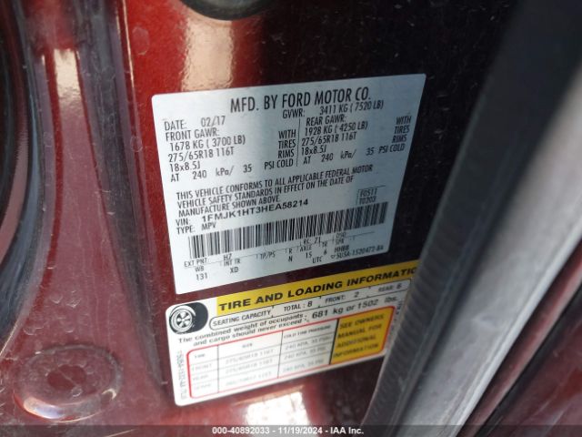 1FMJK1HT3HEA58214 Ford Expedition El Xlt