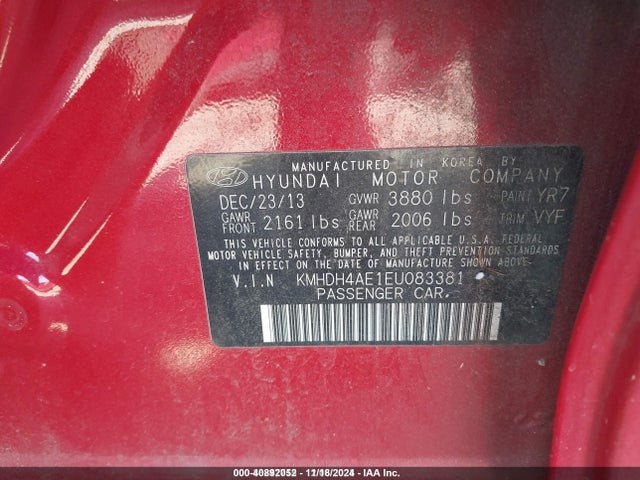 Продаж на аукціоні авто 2014 Hyundai Elantra Se (ulsan Plant), vin: KMHDH4AE1EU083381, номер лоту: 40892052