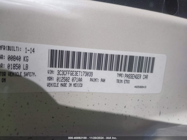 3C3CFFGE3ET173039 Fiat 500E BATTERY ELECTRIC