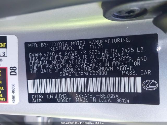 58AD11D1XMU002980 Lexus ES 250