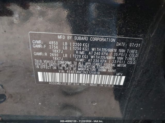 4S4BTANC2N3125818 Subaru Outback Limited