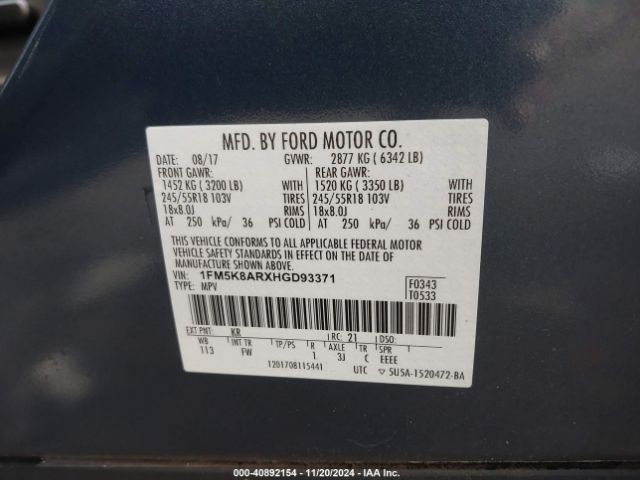 1FM5K8ARXHGD93371 Ford Utility Police Interceptor