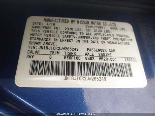 JN1BJ1CR2JW265249 Nissan Rogue Sport S