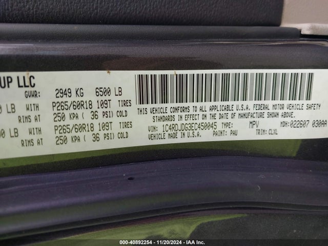 Dodge DURANGO LIMITED 2014 1C4RDJDG3EC450045 Image 9