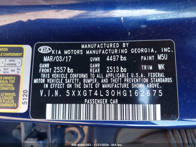 KIA Optima Lx 2017 5XXGT4L30HG162675 Image 9
