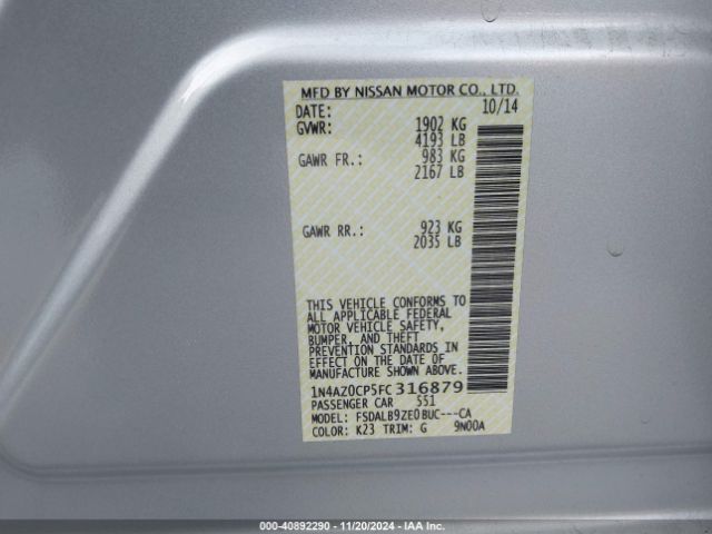 1N4AZ0CP5FC316879 Nissan LEAF S