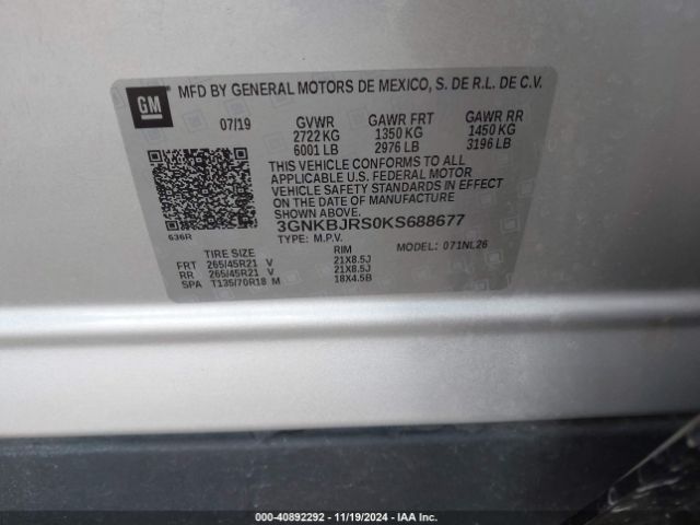 3GNKBJRS0KS688677 Chevrolet BLAZER RS