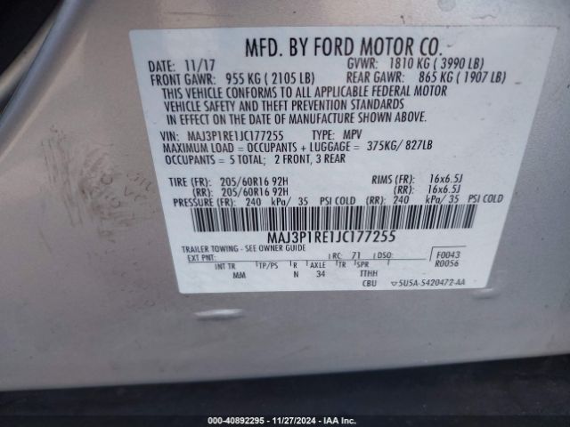 MAJ3P1RE1JC177255 Ford ECOSPORT S