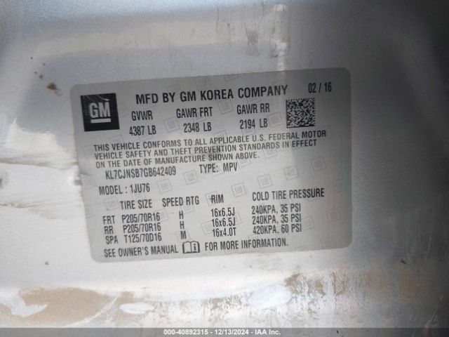 KL7CJNSB7GB642409 Chevrolet Trax 1ls