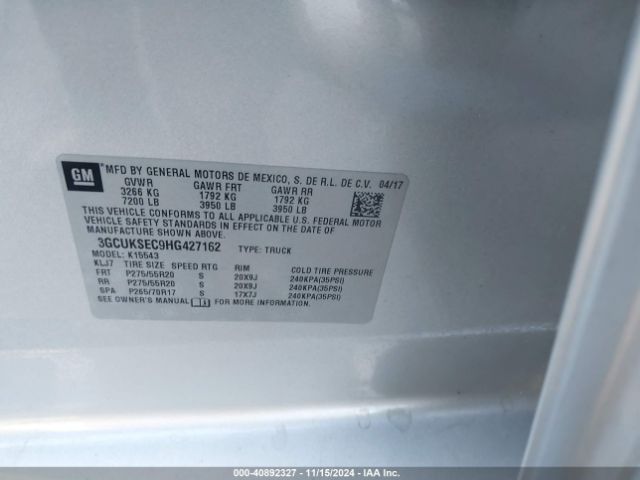 3GCUKSEC9HG427162 Chevrolet Silverado 1500 2lz