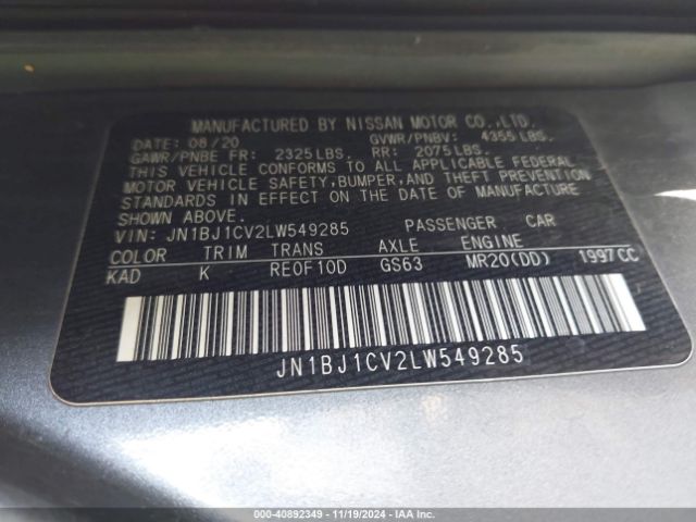 JN1BJ1CV2LW549285 Nissan Rogue Sport Sv Fwd Xtronic Cvt