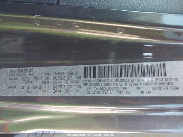 1C4HJXDG4LW141932 Jeep Wrangler Unlimited Sport S 4x4