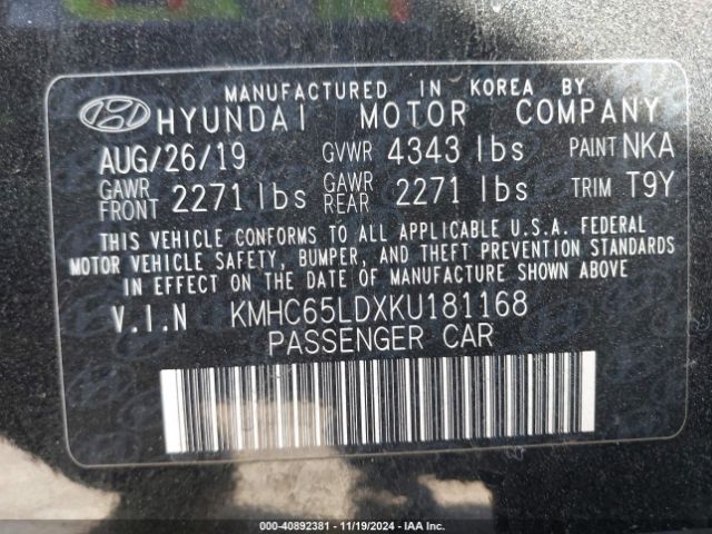 KMHC65LDXKU181168 Hyundai IONIQ PLUG-IN HYBRID