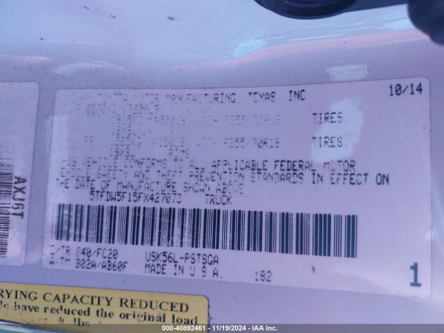 5TFDW5F15FX427073 Toyota Tundra Sr5 5.7l V8