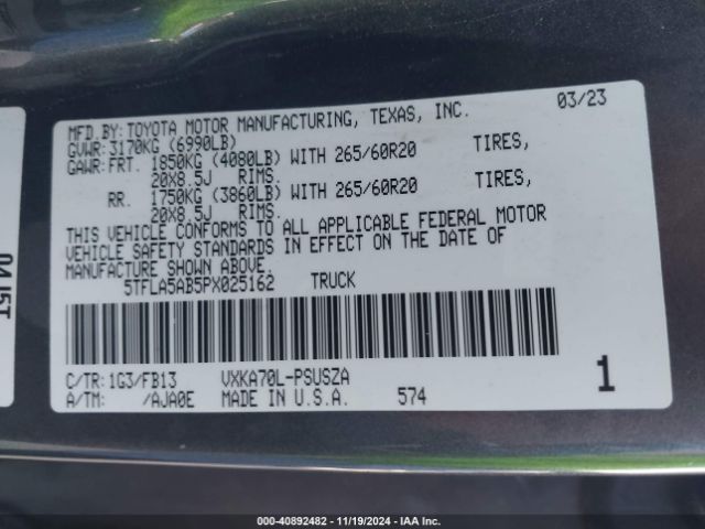 5TFLA5AB5PX025162 Toyota Tundra Sr5
