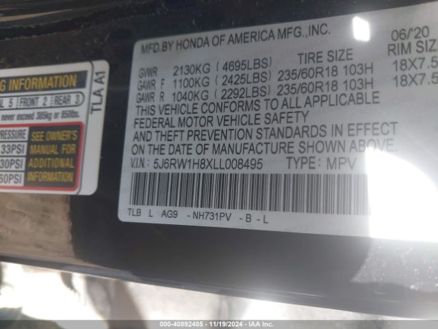 5J6RW1H8XLL008495 Honda Cr-v 2wd Ex-l