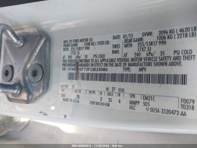 1FMCU0F73FUB33080 Ford ESCAPE S