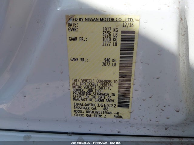 Nissan Altima 2.5 Sr 2017 1N4AL3AP1HC166522 Image 9