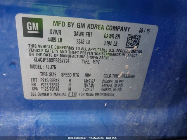 KL4CJFSBXFB267794 Buick Encore Convenience