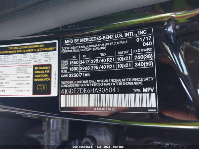 4JGDF7DE6HA906041 Mercedes-Benz Gls 550 4matic