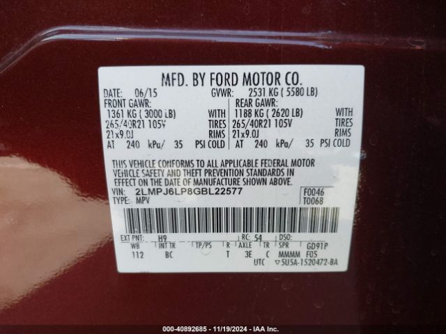 2LMPJ6LP8GBL22577 Lincoln Mkx Reserve