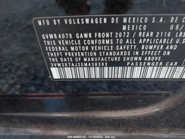 3VW2K7AJ2EM438393 Volkswagen Jetta 2.0l S