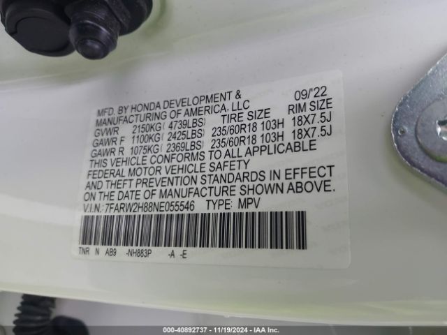 7FARW2H88NE055546 Honda Cr-v Awd Ex-l