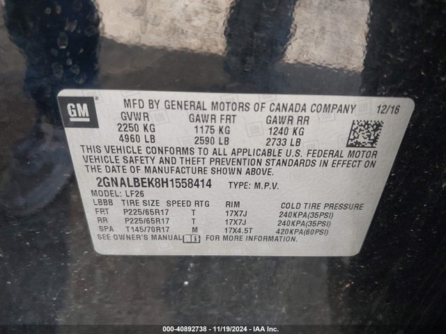 Chevrolet EQUINOX LS 2017 2GNALBEK8H1558414 Image 9