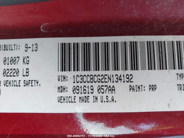 Chrysler 200 Limited 2014 1C3CCBCG2EN134192 Image 9