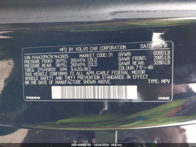 YV4A22PK7K1443905 Volvo Xc90 T6 Momentum
