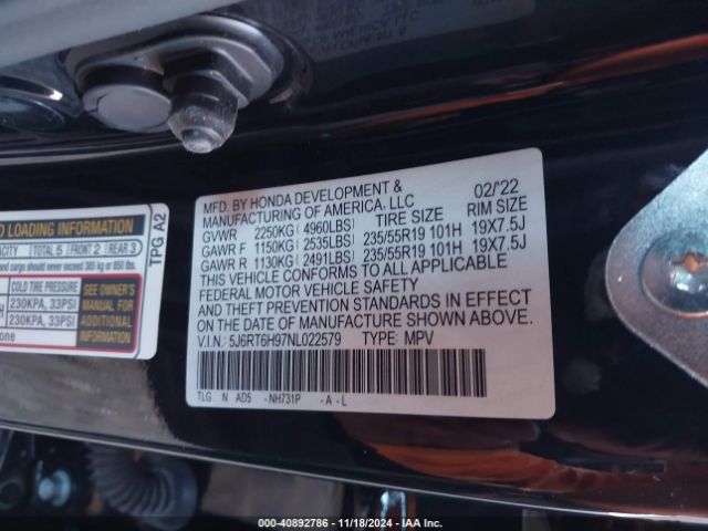 5J6RT6H97NL022579 Honda Cr-v Hybrid Touring