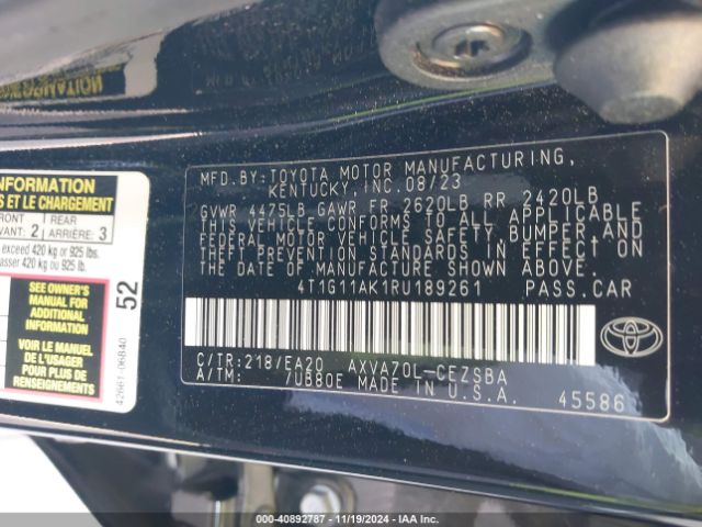 4T1G11AK1RU189261 Toyota CAMRY SE