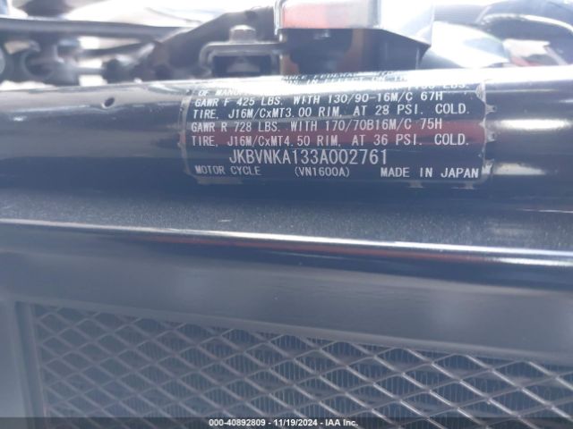 2003 KAWASAKI VN1600 JKBVNKA133A002761 Photo 9