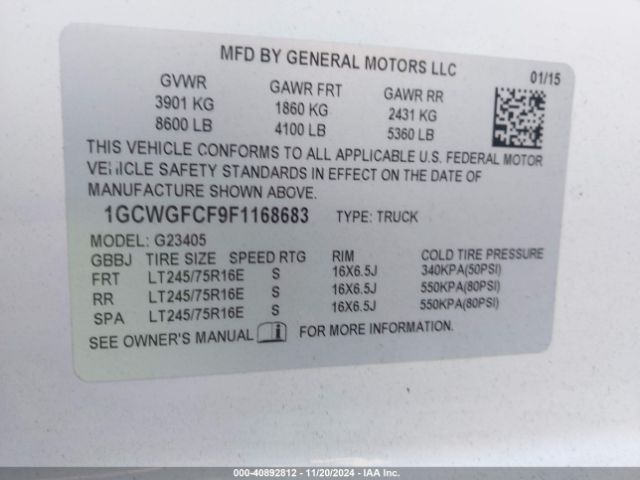 1GCWGFCF9F1168683 Chevrolet Express 2500 Work Van