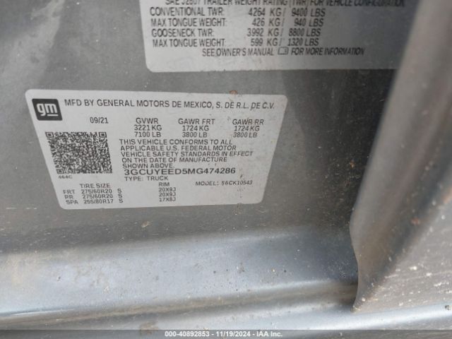 3GCUYEED5MG474286 Chevrolet Silverado 1500