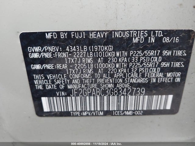 Subaru Crosstrek 2.0i Premium 2016 JF2GPABC3G8342739 Image 9