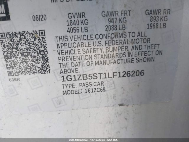1G1ZB5ST1LF126206 Chevrolet Malibu Fwd Ls