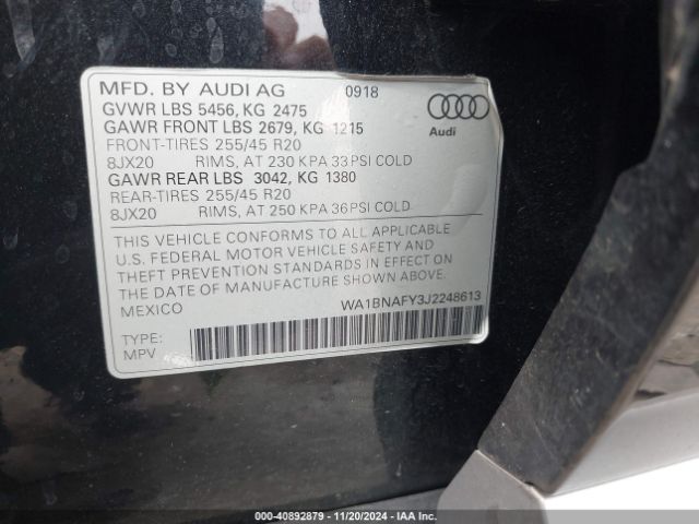 WA1BNAFY3J2248613 Audi Q5 2.0t Premium/2.0t Tech Premium
