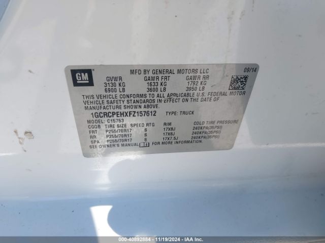 1GCRCPEHXFZ157612 Chevrolet Silverado 1500 Wt