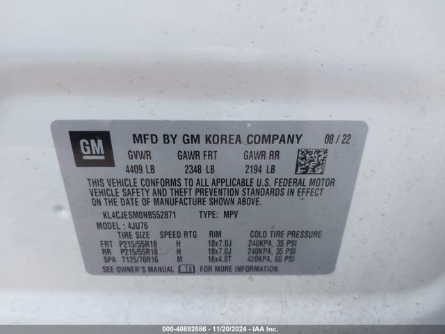KL4CJESM0NB552871 Buick Encore Awd Preferred