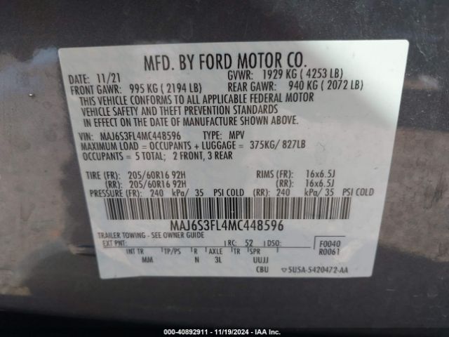 MAJ6S3FL4MC448596 Ford ECOSPORT S