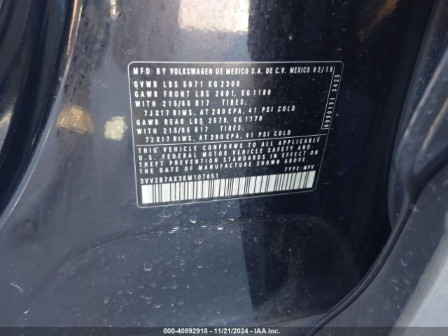 3VV2B7AX3KM107651 Volkswagen Tiguan 2.0t Se/2.0t Sel/2.0t Sel R-line/2.0t Sel R-line Black