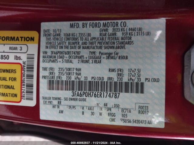 3FA6P0H76ER174787 Ford FUSION SE