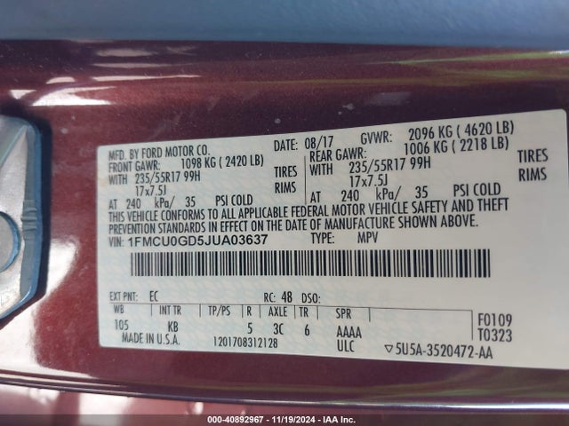 Ford ESCAPE SE 2018 1FMCU0GD5JUA03637 Image 9