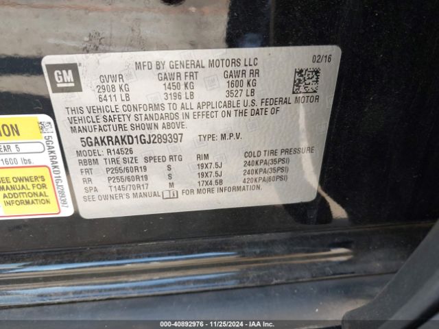 5GAKRAKD1GJ289397 Buick Enclave Convenience