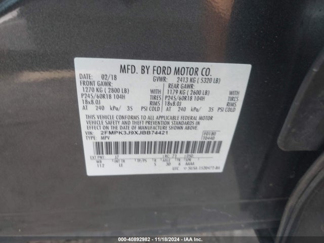 Ford EDGE SEL 2018 2FMPK3J9XJBB74421 Image 9