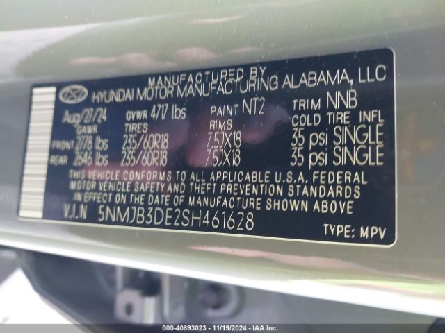 5NMJB3DE2SH461628 Hyundai TUCSON SEL